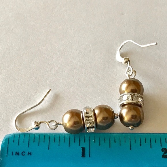 Brown Pearl Earrings Baroque Style Crystal Glass Beads Dangle Silver Plated - Picture 8 of 8
